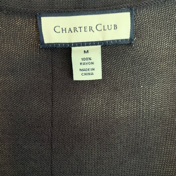 Lightly worn Charter Club Navy, Tan, and White cardigan. - Picture 2 of 3